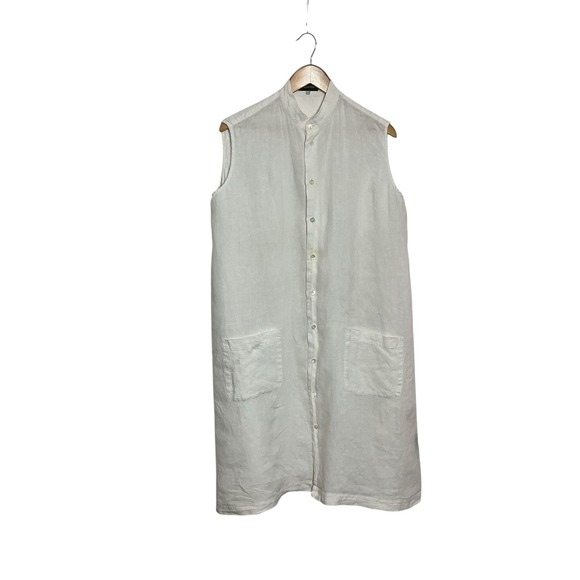 Eskandar Size 1 US 10/12 White Linen Shirt Dress Duster Minimalist QuietLuxury